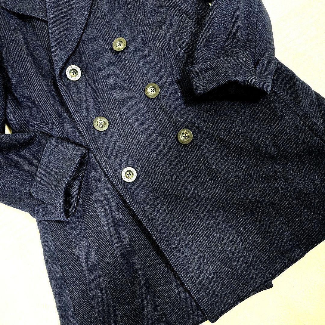 極美品 ランバンコレクション チェスターコート ダブル ヘリンボーン 紺 48