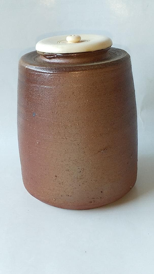 備前焼 三村陶伯 作 肩衝茶入 仕覆 笹蔓緞子 茶道具 共箱 共布 栞 美品