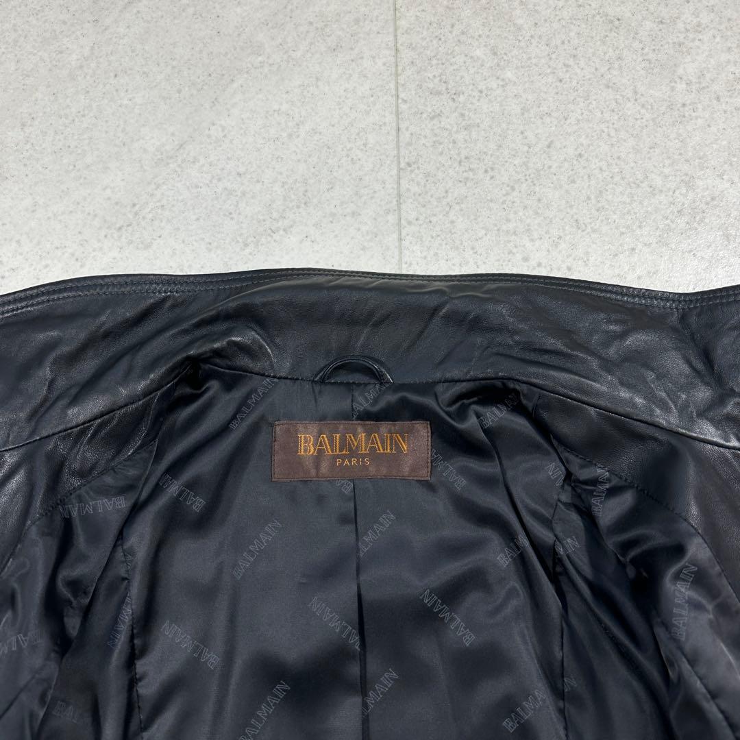 美品【BALMAIN】ラムレザー ロングコート スタンドカラー ブラック S