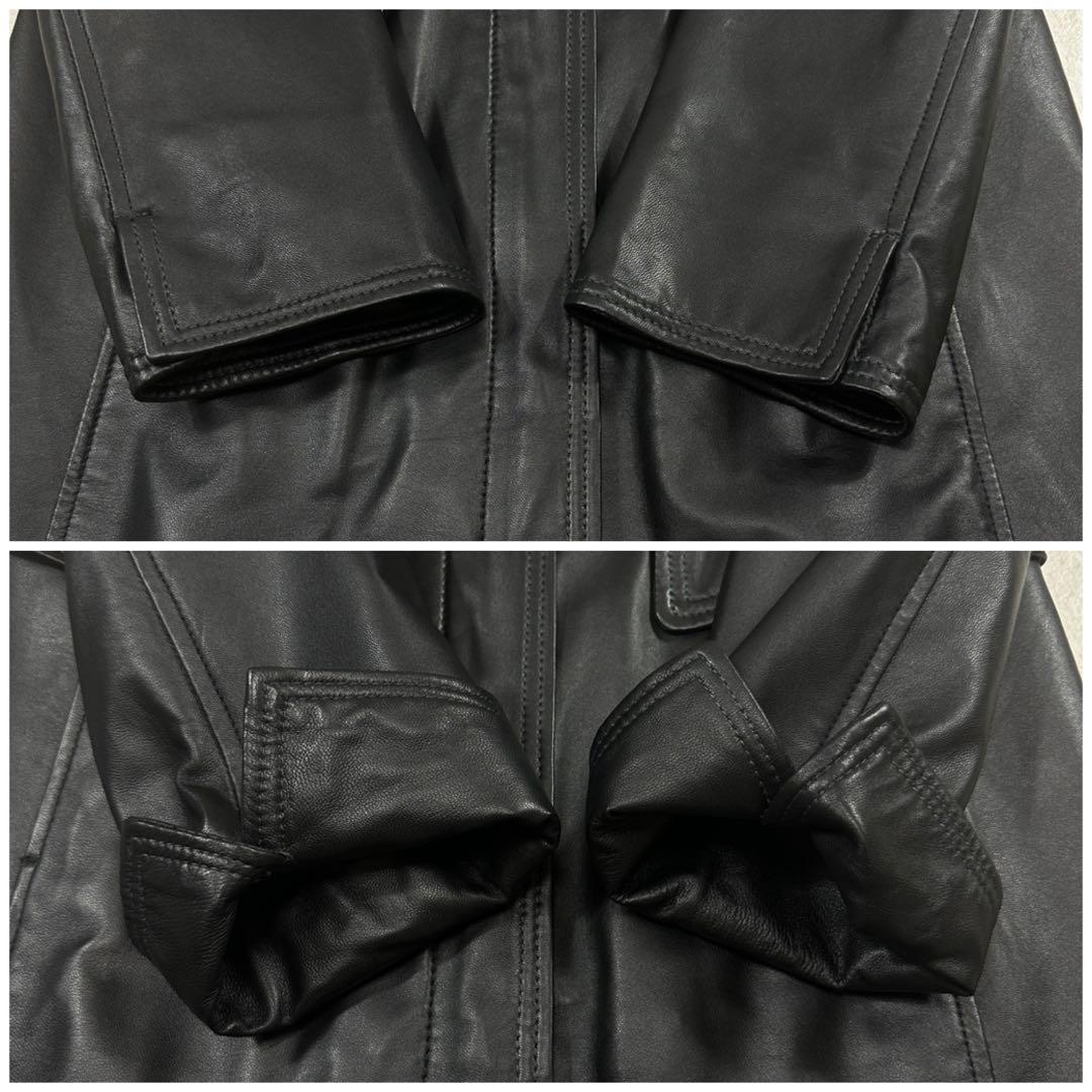 美品【BALMAIN】ラムレザー ロングコート スタンドカラー ブラック S