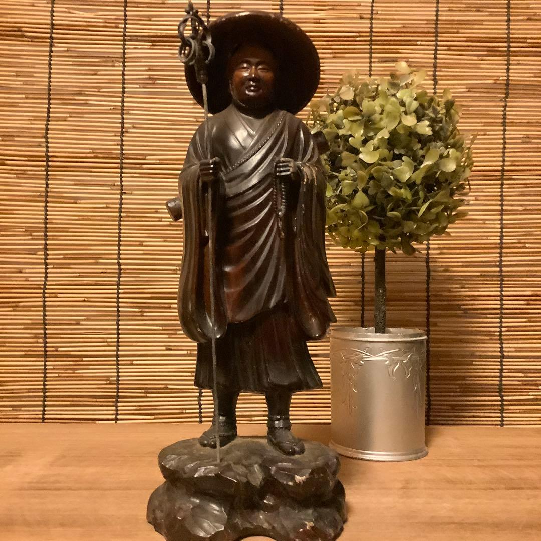 明治期「遍照金剛・弘法大師空海像」高野山金剛峯寺・高野山奥之院・アンチモニー金属