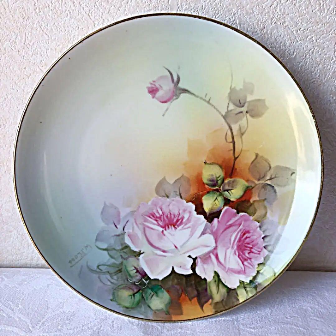 アンティーク　オールドノリタケ 手描き　薔薇絵飾り皿