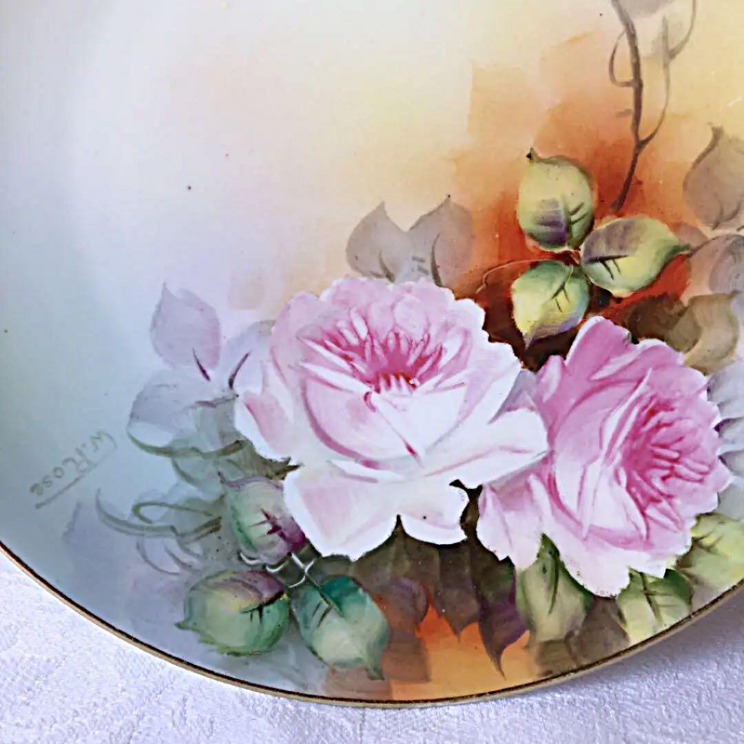 アンティーク　オールドノリタケ 手描き　薔薇絵飾り皿