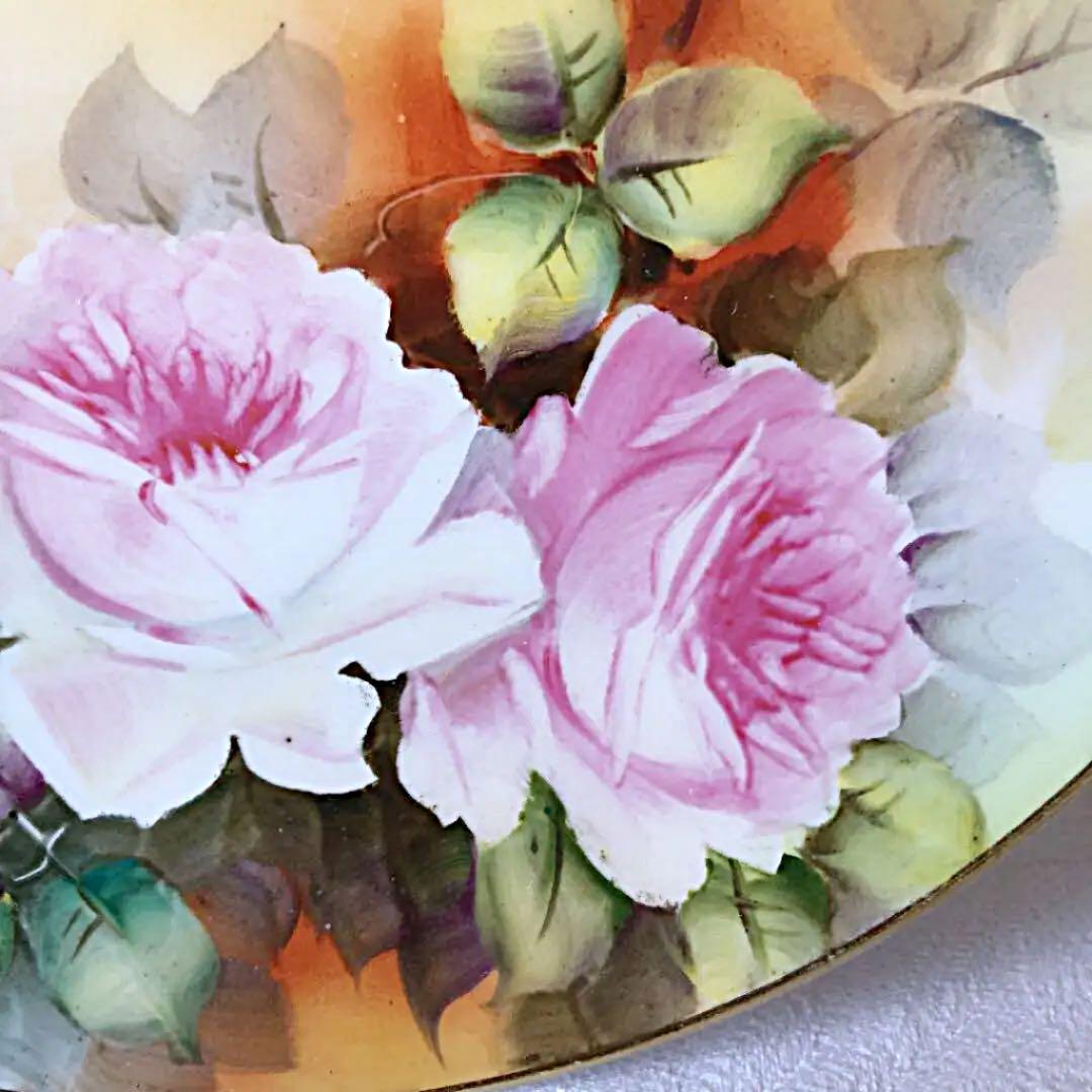 アンティーク　オールドノリタケ 手描き　薔薇絵飾り皿