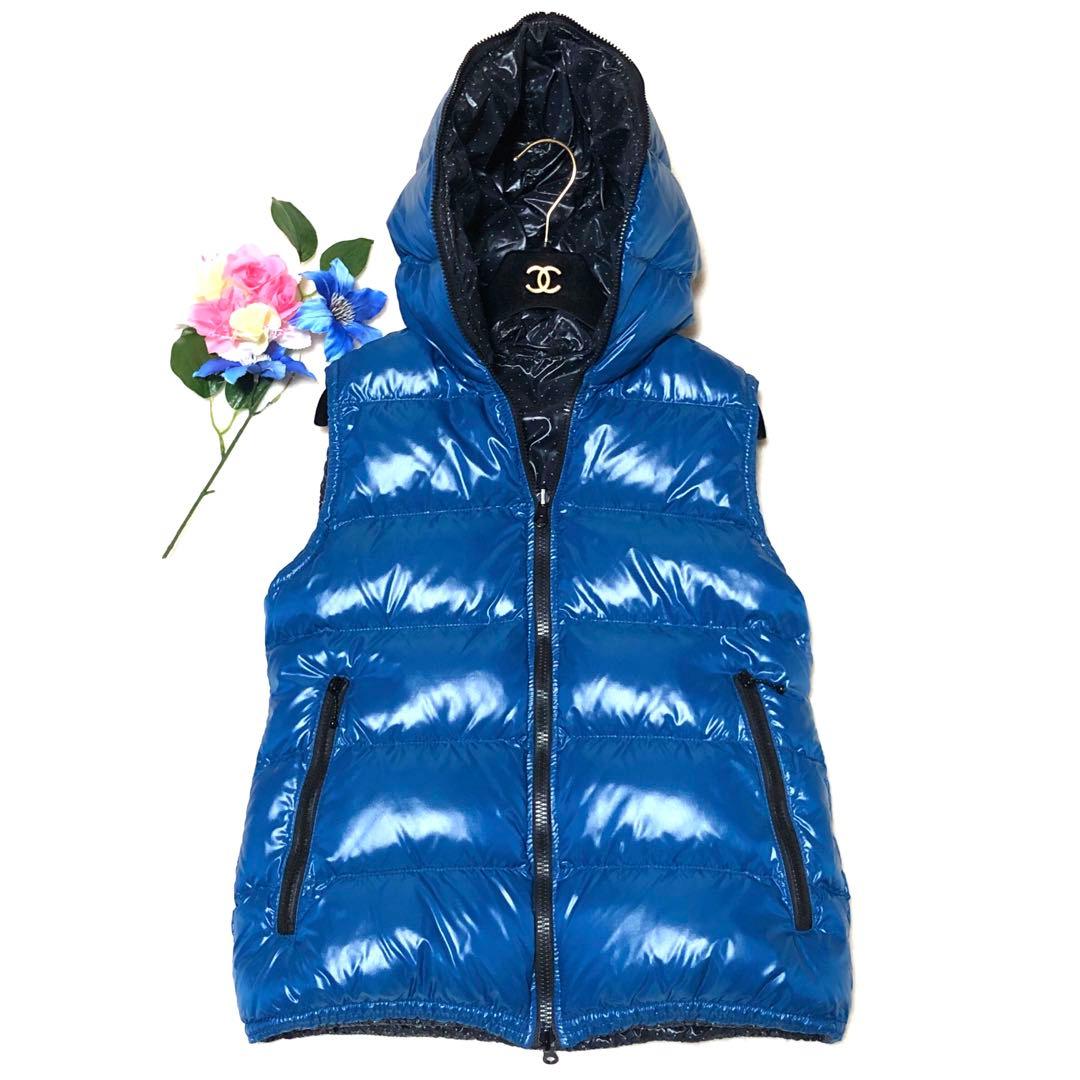 未使用級　デュベティカ　ダウンベスト　リバーシブル　ドット　ライトブルー　40