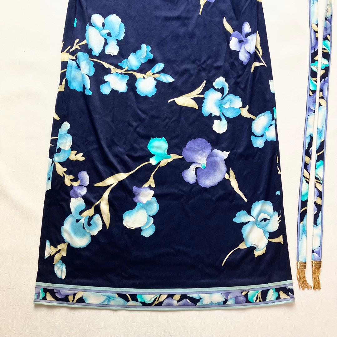 美品 レオナール ストレッチ コットン ワンピース ベルト