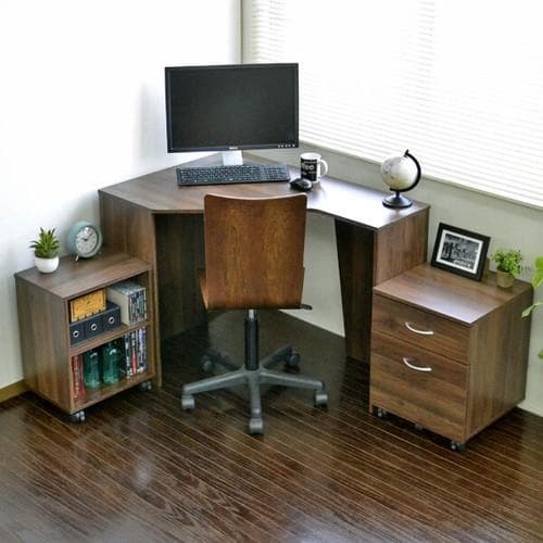 【新品・送料無料】パソコンデスク コーナー ハイタイプ ブラウン デスクセット