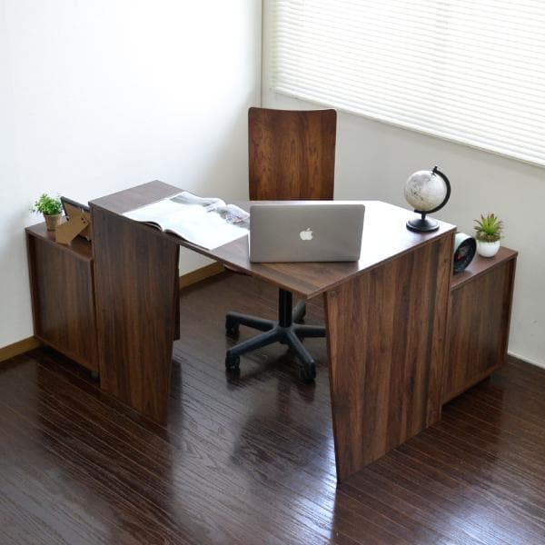【新品・送料無料】パソコンデスク コーナー ハイタイプ ブラウン デスクセット