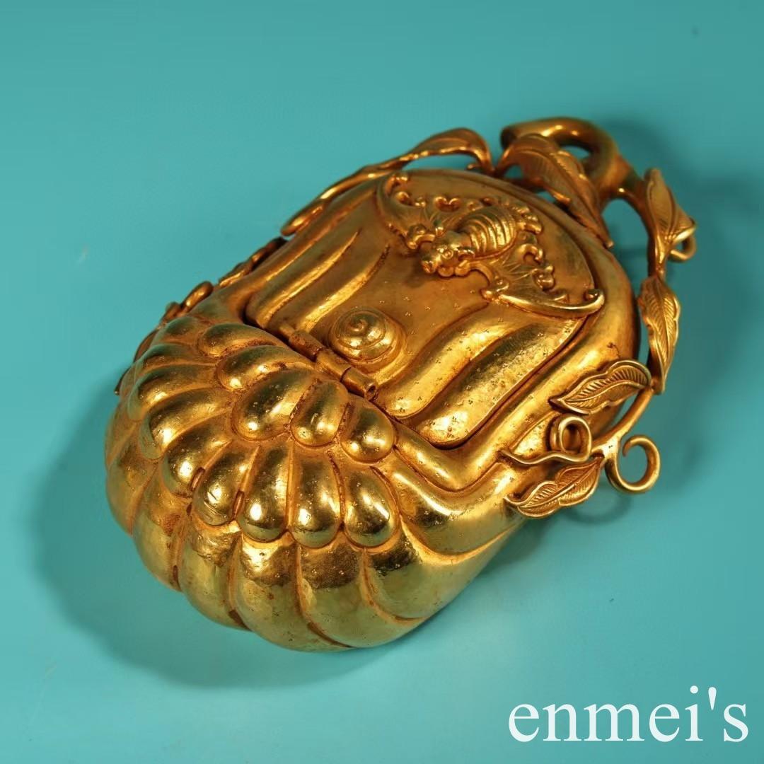 中国古美術・旧蔵鎏金の福瓜型筆洗水洗・純手作り・純銅製・置物・文房具・案頭