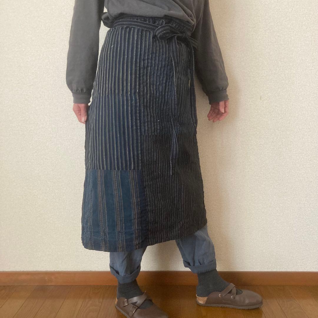 【愁真】古布 縞木綿 襤褸 BORO パッチワーク リメイクエプロン