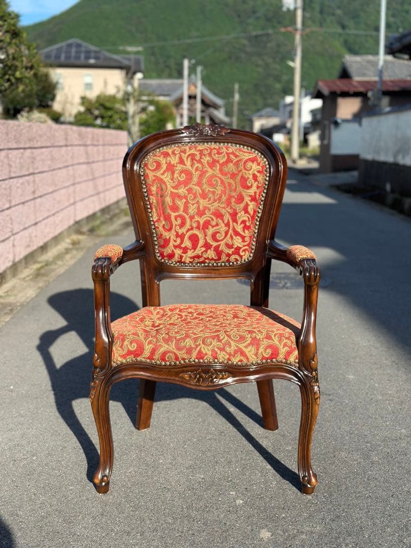 アンティーク チェア クラシック アームチェア 赤 金 ゴールド 椅子