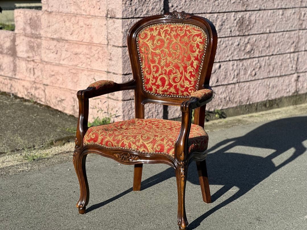 アンティーク チェア クラシック アームチェア 赤 金 ゴールド 椅子