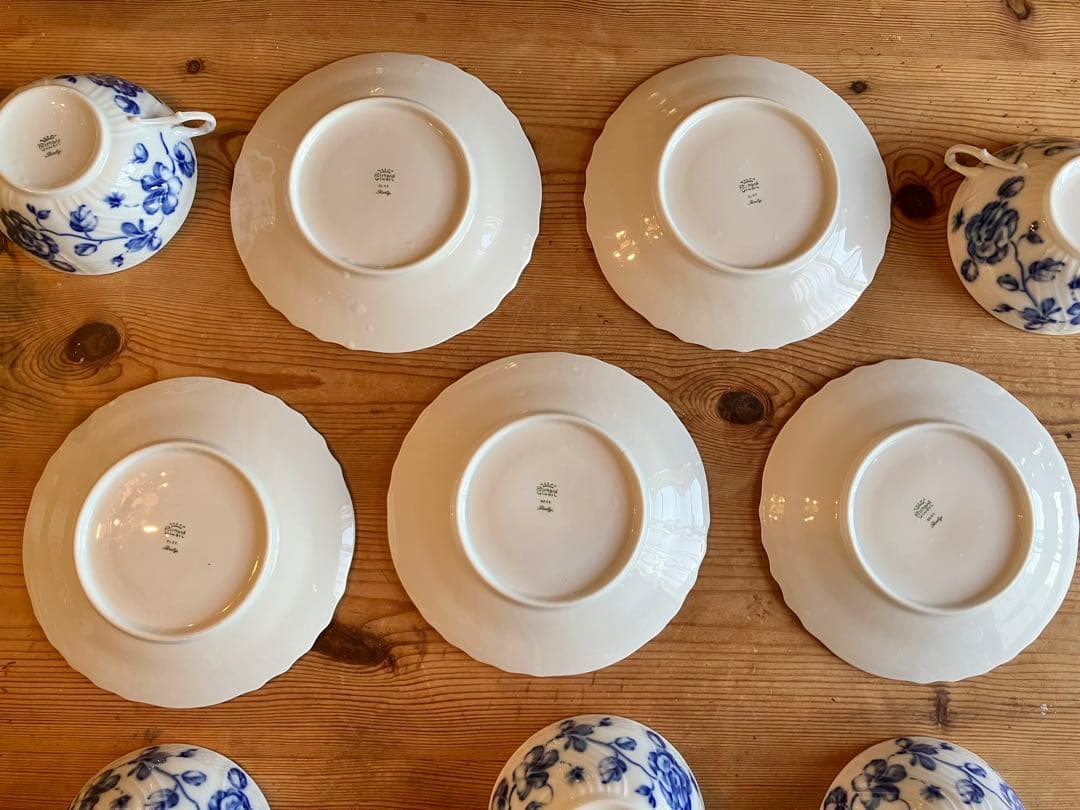 ジノリ　ベッキオブルーフラワー　ダブルハンドルスープカップアンドソーサー×5