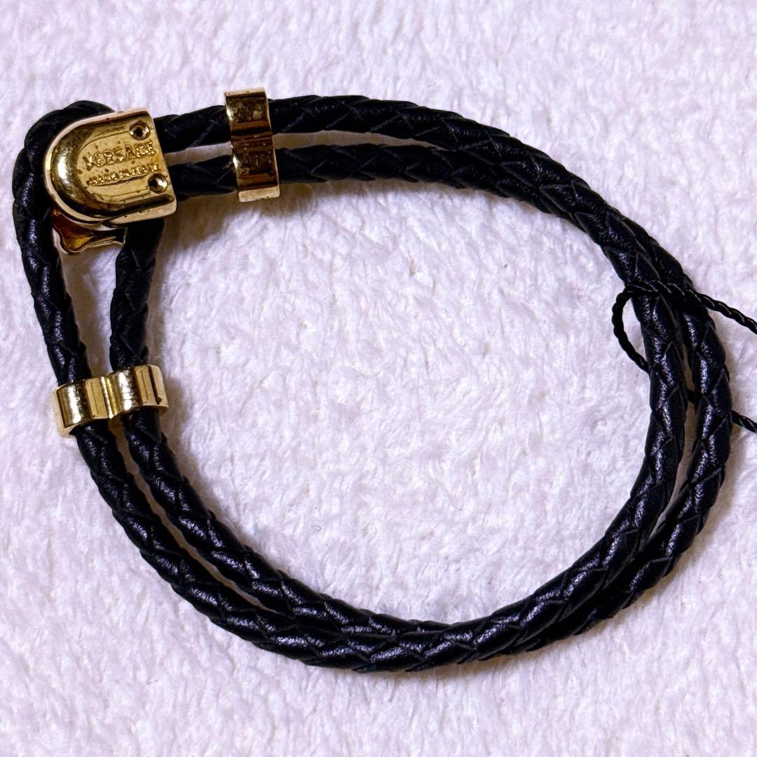 【極美品】VERSACE メデューサ レザー ブレスレット ゴールド金具 黒