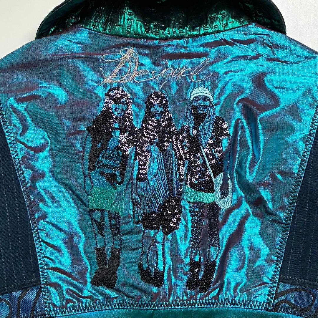 【美品】デシグアル/総柄ロングコート/刺繍/ジャガード/異素材切替/パッチワーク