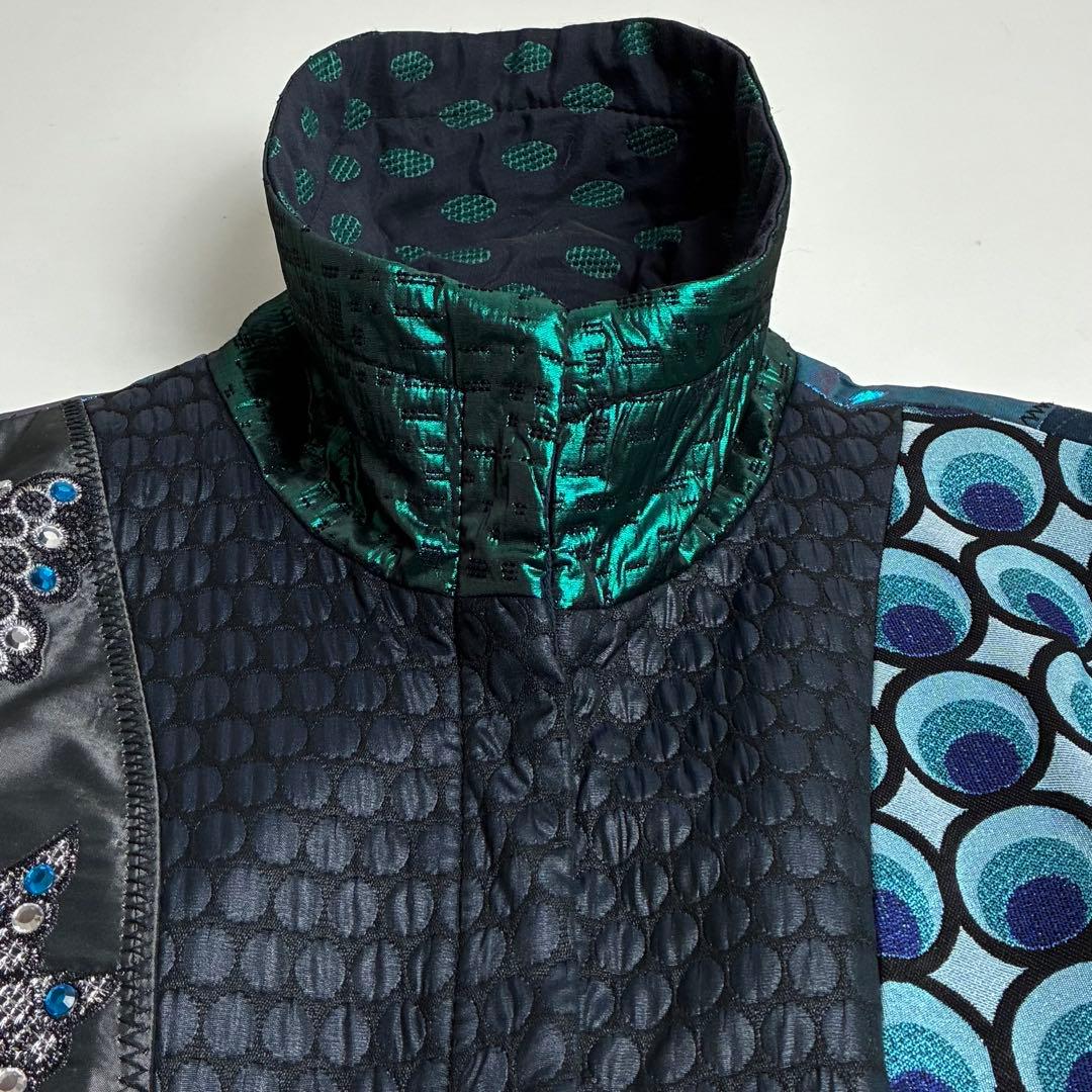 【美品】デシグアル/総柄ロングコート/刺繍/ジャガード/異素材切替/パッチワーク