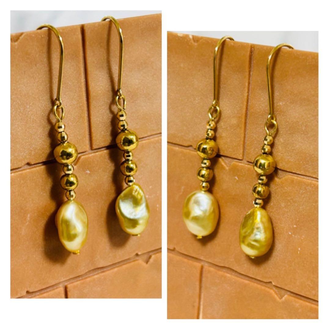 (M0207-4)K18YG南洋ゴールデンケシパールアメリカンピアス