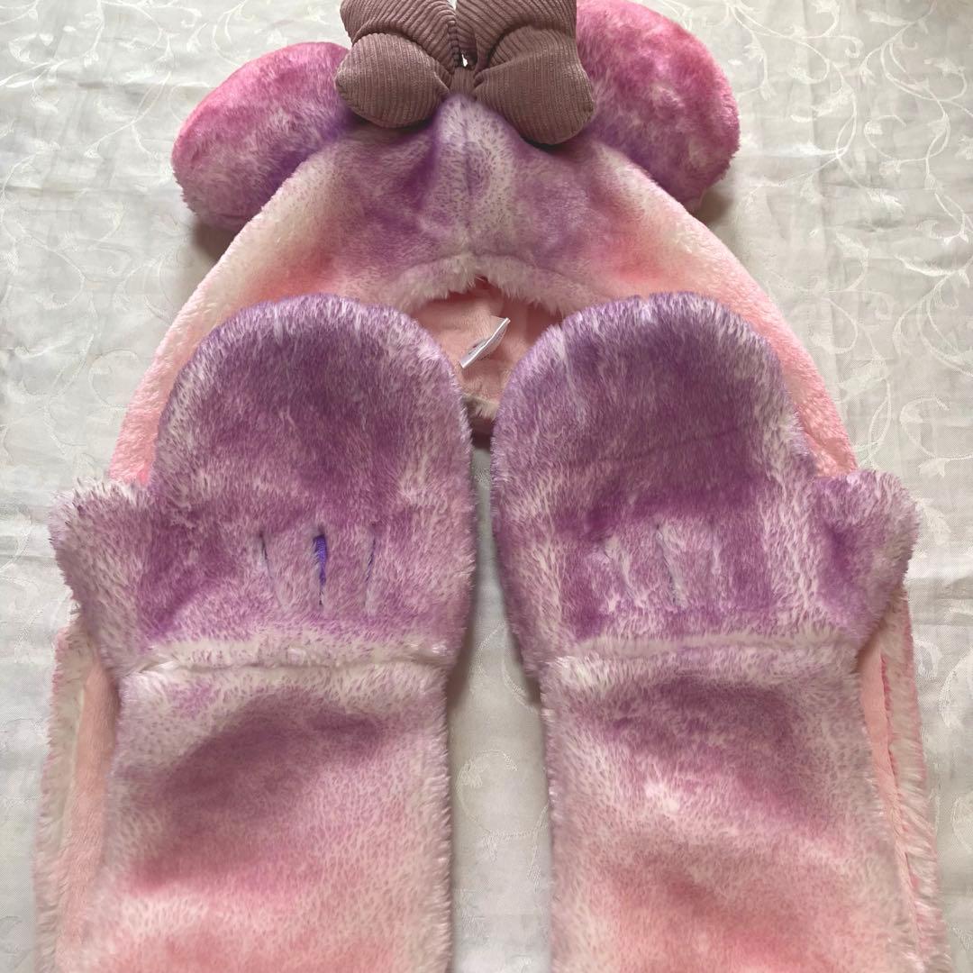 ディズニー　ミニー　マフラーファンキャップ　手袋　ピンク　紫　レア