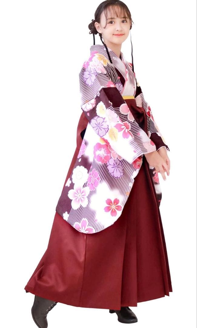 袴 簡単5点セット(着物、袴、襦袢、袴下帯、腰紐) 小学生150cm