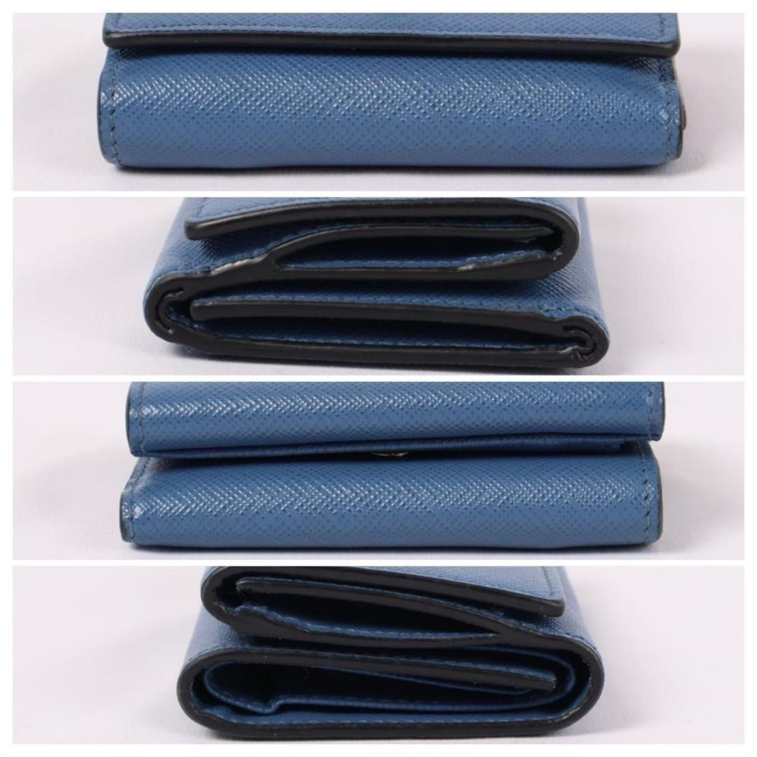 【超極美品】PRADA 三つ折り財布　サフィアーノレザー　トライアングルロゴ　青