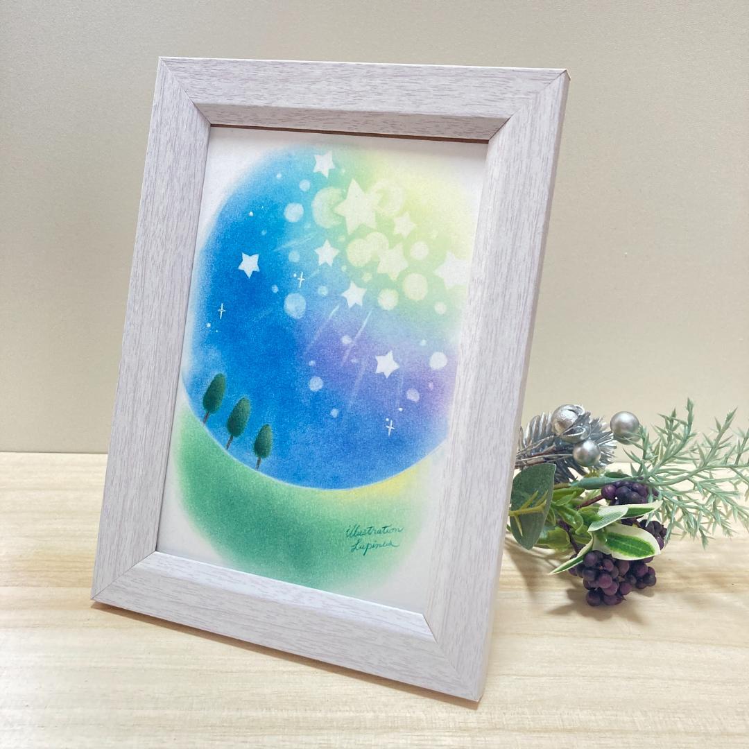 【展示用】原画 パステルアート 夜 星 絵画 風景画 インテリア ハンドメイド