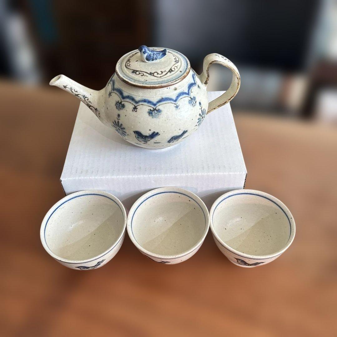 ✴️大幅値下げ✴️【中西申幸】鳥遊戯画急須と湯呑み茶碗チュンチュン3個セット