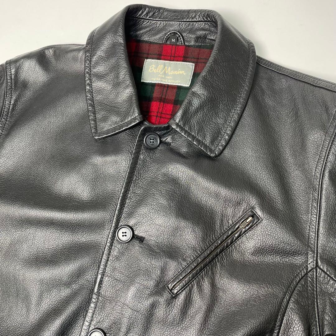 【日本製】BELL MAXIM レザージャケット 黒 M 牛革 カーコート 本革