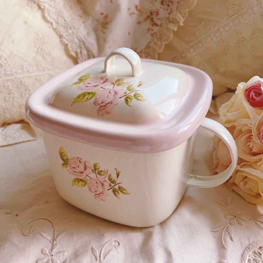 お値下げ♡イマン♡ダイアナローズホーロー味噌ポットマニーニトリ薔薇ニトリイケア