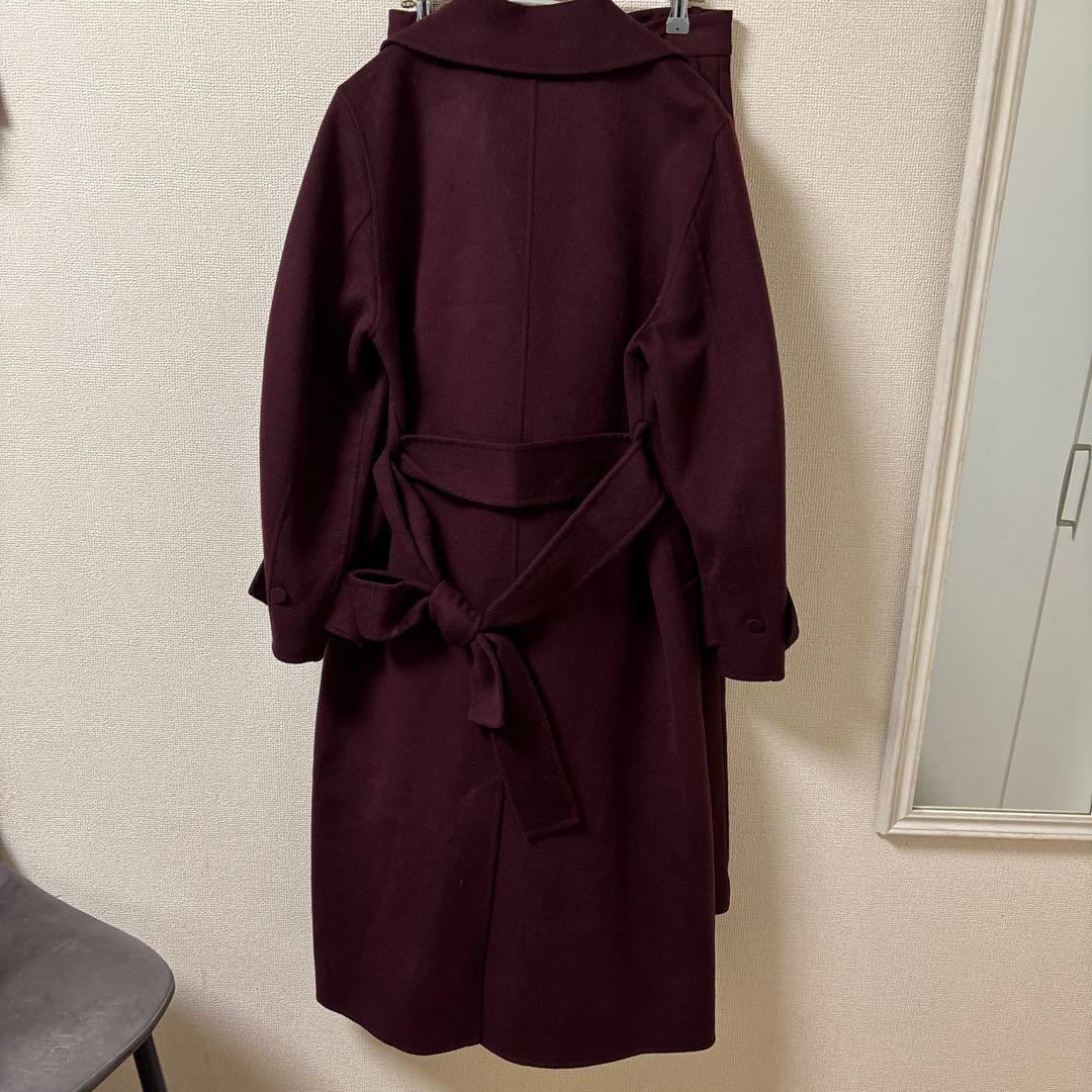 超美品　バーガンディ カシミアウールロングコート JOSEPH