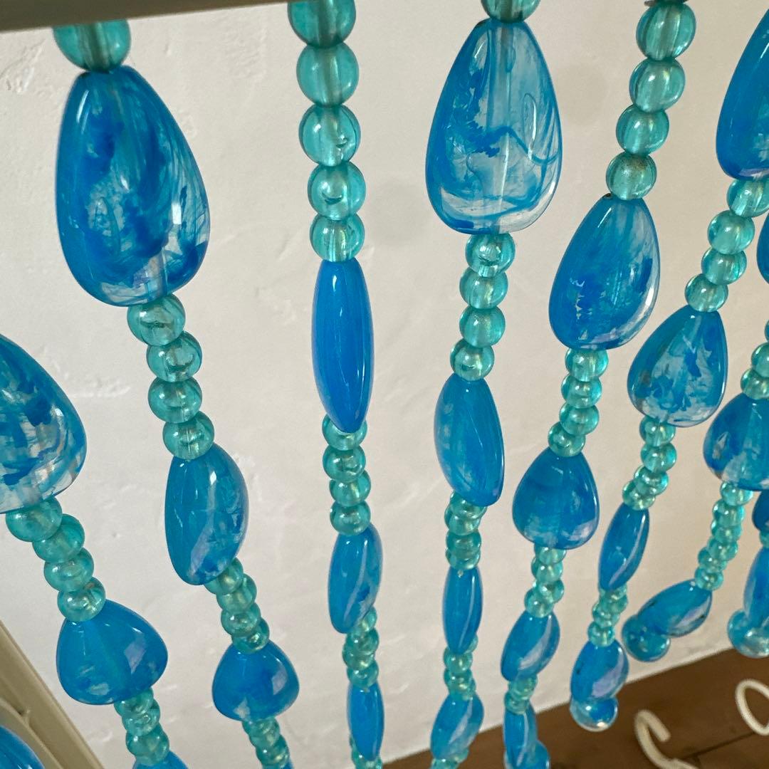 昭和レトロ　ビーズのれん　当時物　レトロポップ　ブルー　懐かしい　希少　アーチ