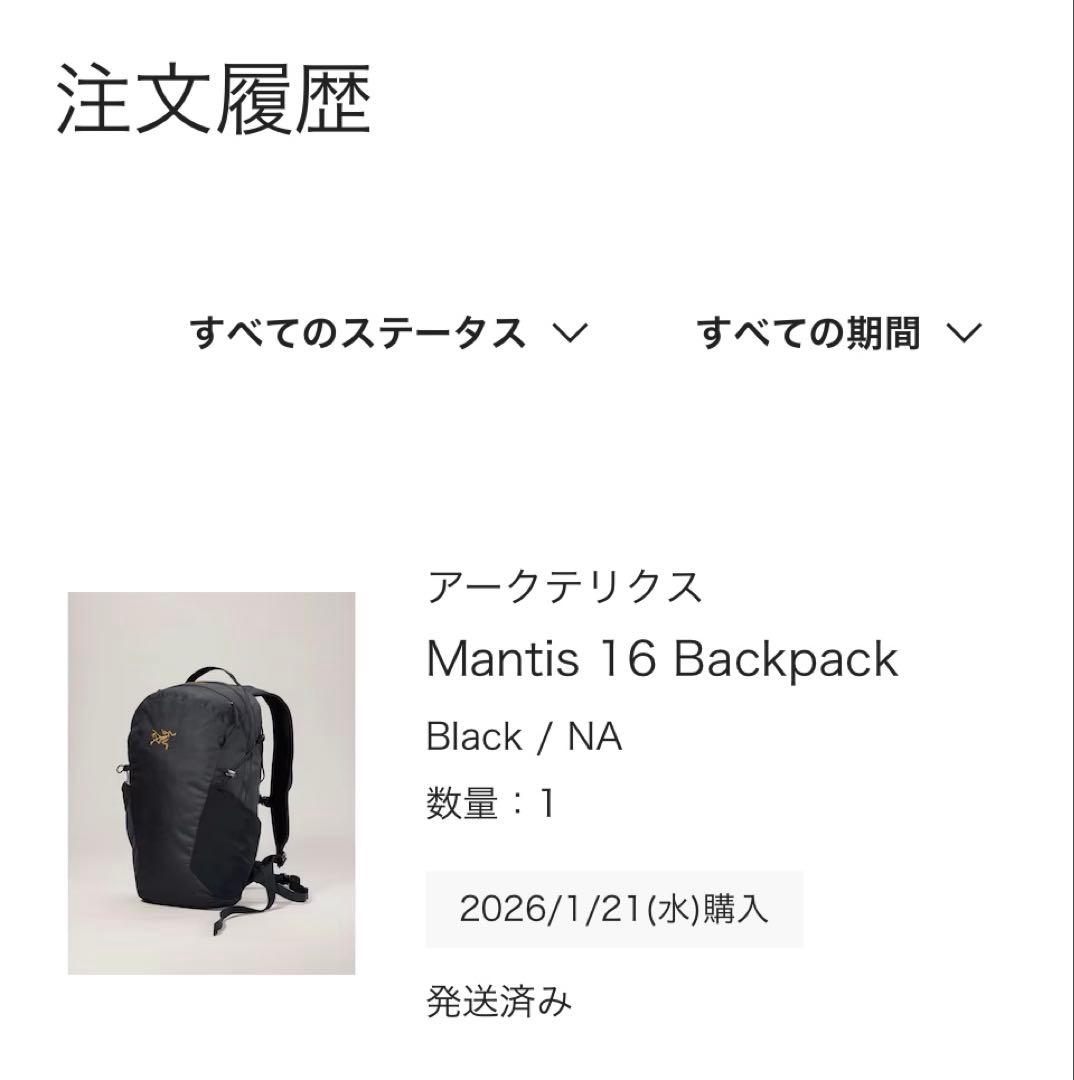 ほぼ未使用2026購入　アークテリクス　マンティス 16 バックパック　ブラック