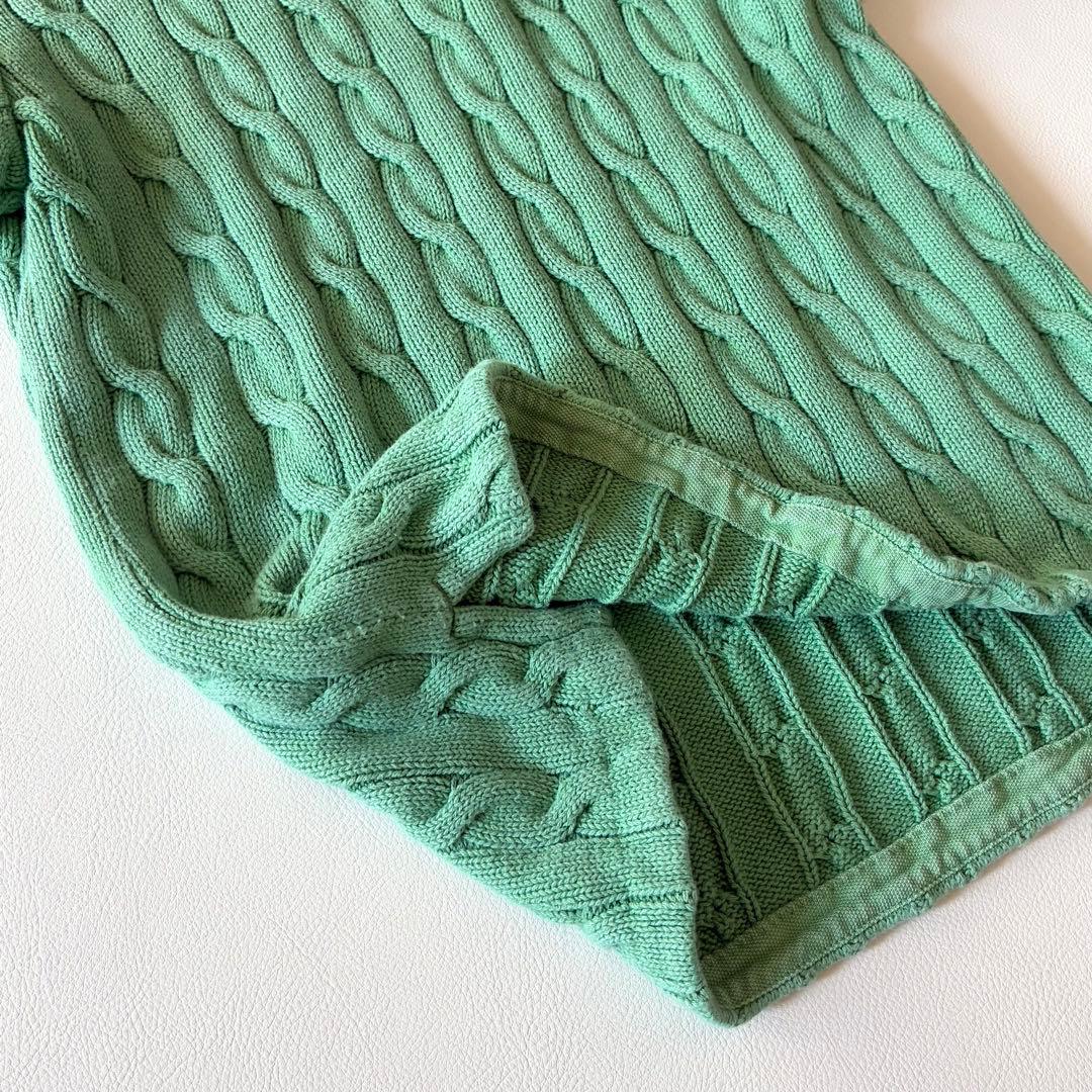 ポロラルフローレン　2025 現行　ケーブルニットポロシャツ　グリーン　L相当