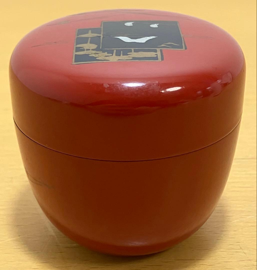 【茶道具】棗　なつめ　朱色　抹茶入れ　茶器　漆塗り