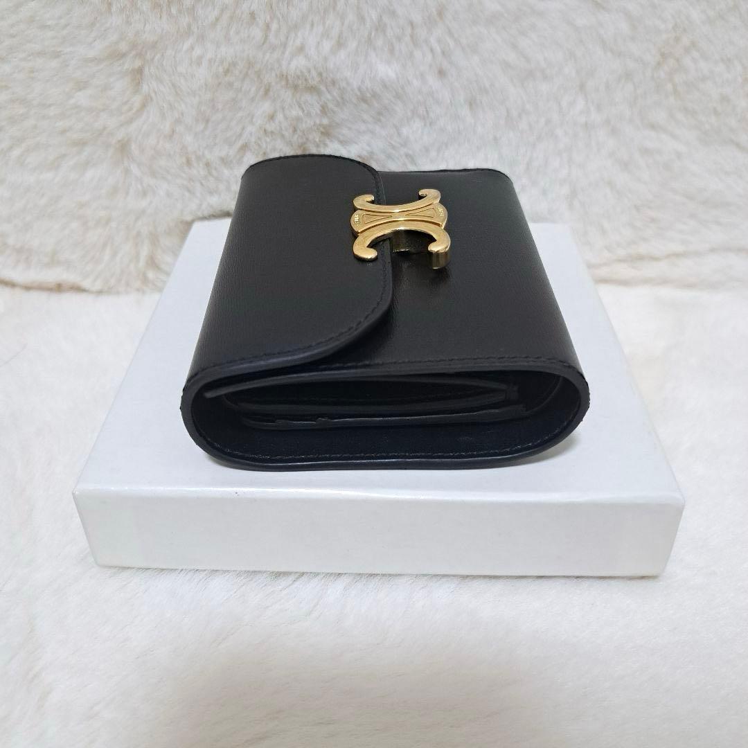 ✨新品同様　正規品✨セリーヌ　三つ折り　トリオンフ　シャイニーカーフレザー　黒