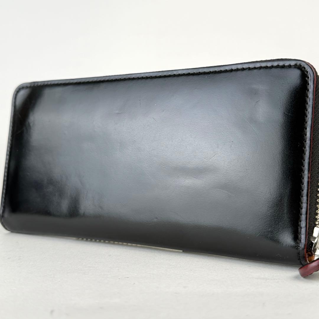 【美品】GANZO ガンゾ 長財布 ラウンドジップ コードバン レザー ブラック