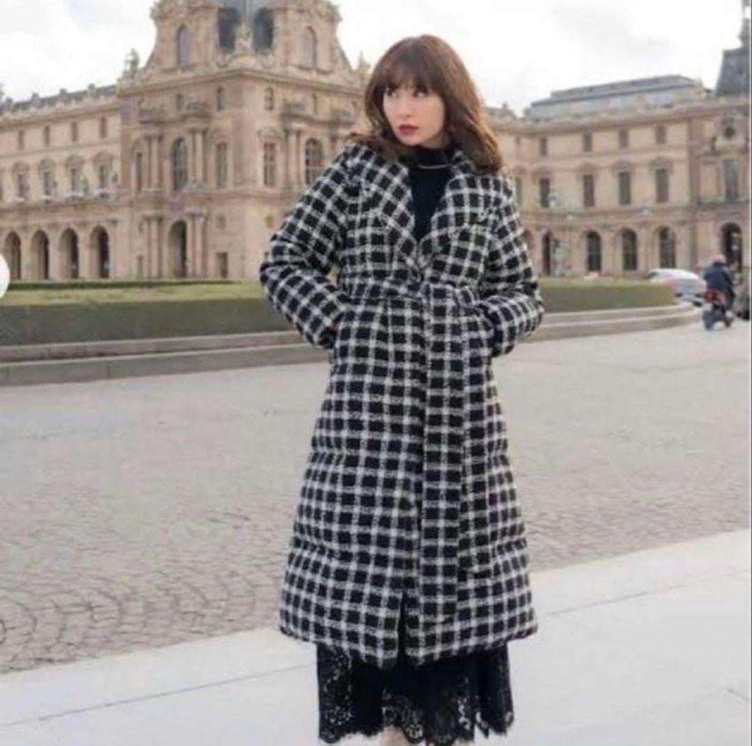 ハーリップトゥTweed Belted Down Coat ダウン ロング