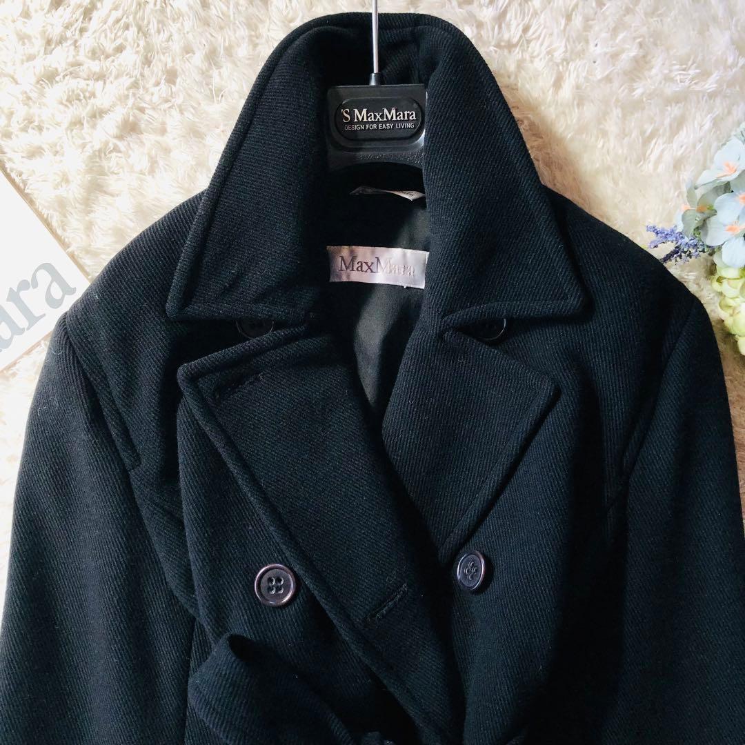 希少42✨美品 マックスマーラ ベルテッドコート 超マキシ丈 女優襟 ブラック