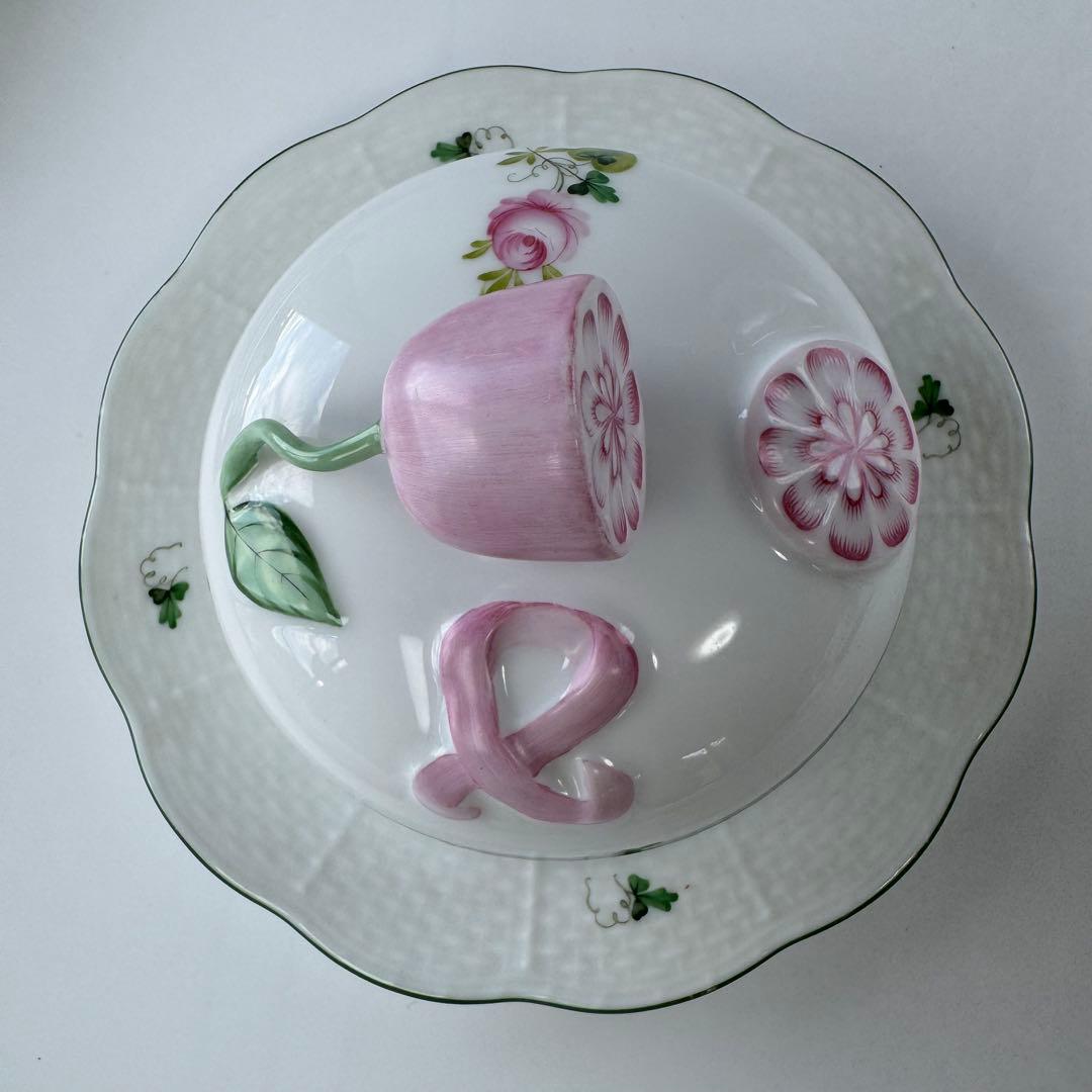 ヘレンド　バターディッシュ　蓋付きバター入れ　バター皿　ウィーンの薔薇