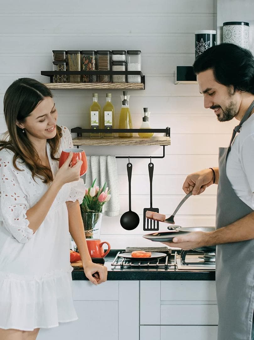 天然木 落下防止 壁掛け棚 2個セット ウォールシェルフ