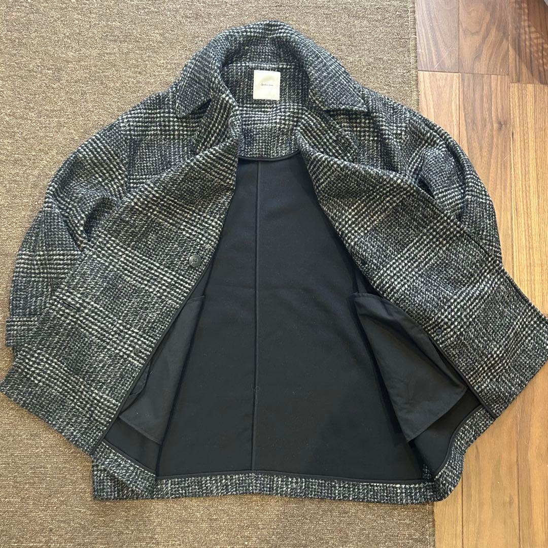 23AW✨Spick&Span Wスライバーチェックハーフコート ブラック
