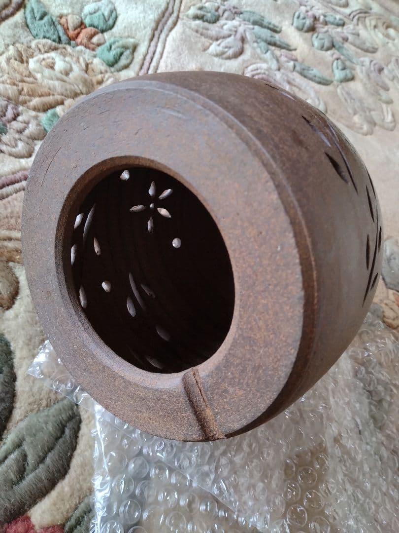 丹波　立杭焼　昇陽窯　陶器製ドーム型ランプ 花模様