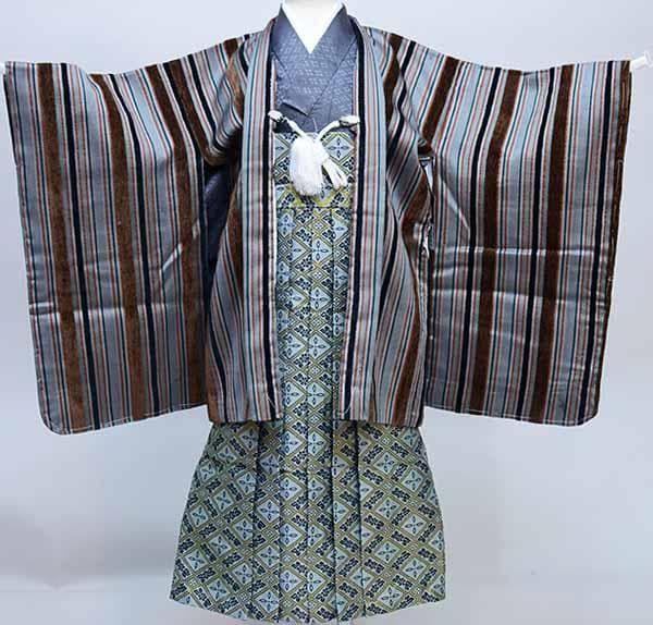 七五三 五歳 男児 羽織 袴フルセット おりびと 縦縞 紋袴 NO35842