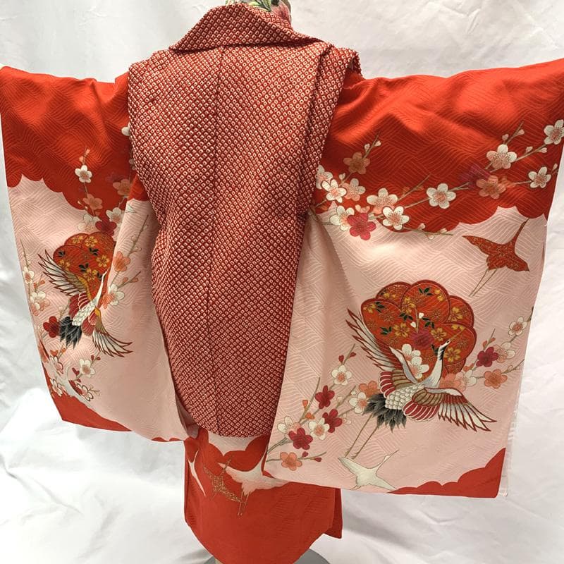 601ag34□七五三 三歳 女児 着物&総絞り被布&長襦袢 金彩 鶴□状態良好