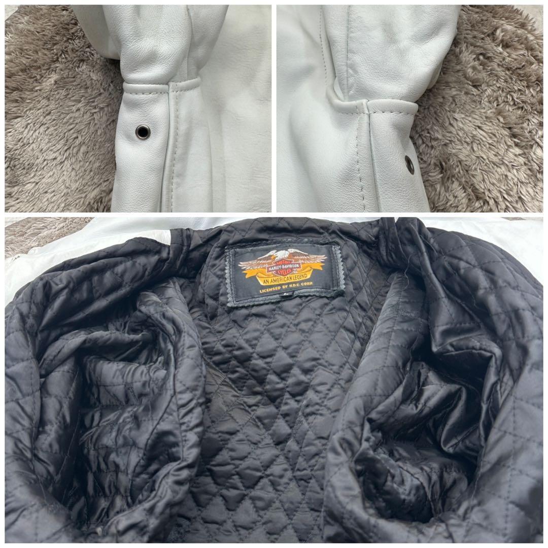 希少【ハーレーダビッドソン】シングルライダース 牛革 裏地キルティング 総ロゴ