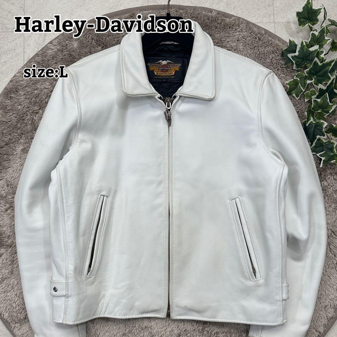 希少【ハーレーダビッドソン】シングルライダース 牛革 裏地キルティング 総ロゴ