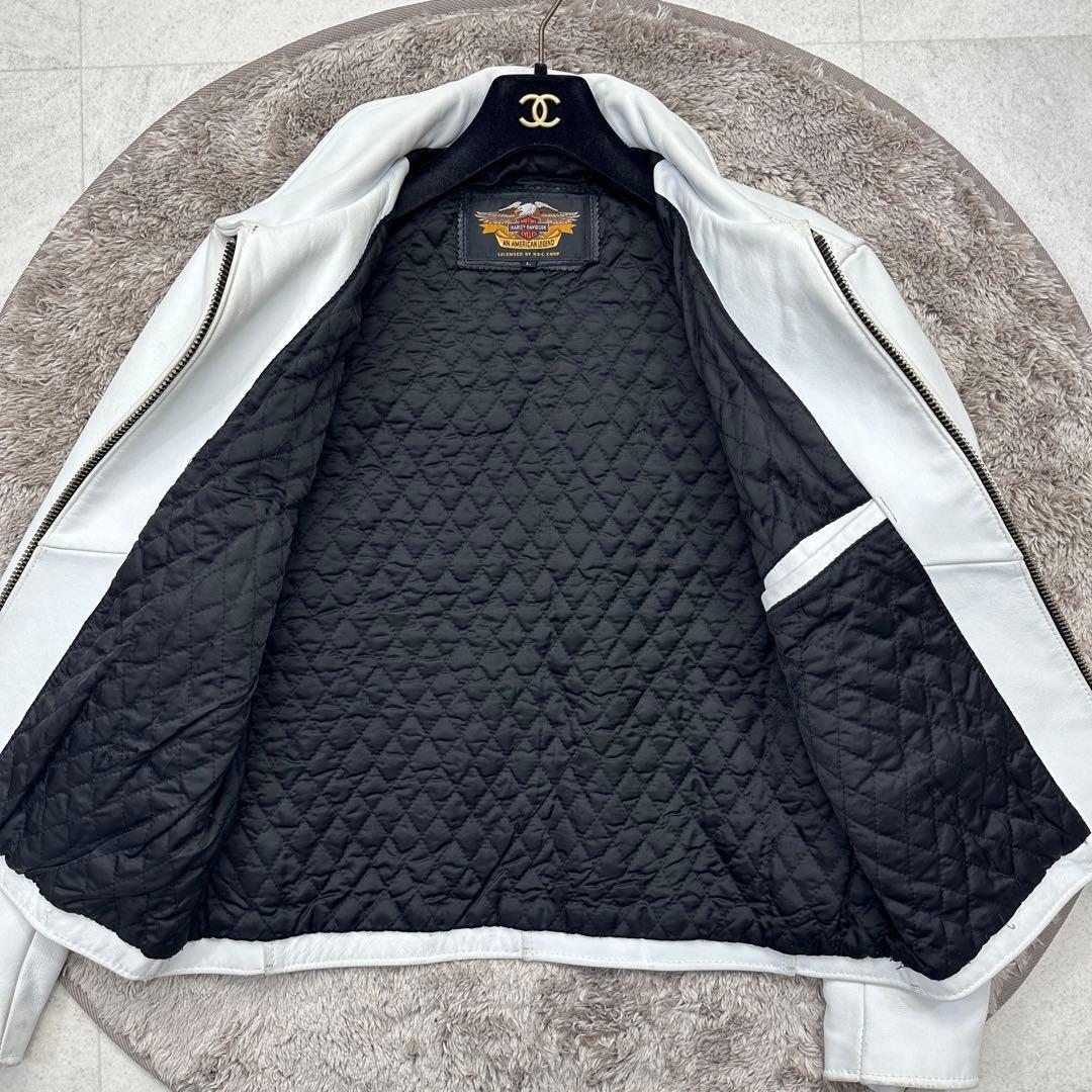 希少【ハーレーダビッドソン】シングルライダース 牛革 裏地キルティング 総ロゴ