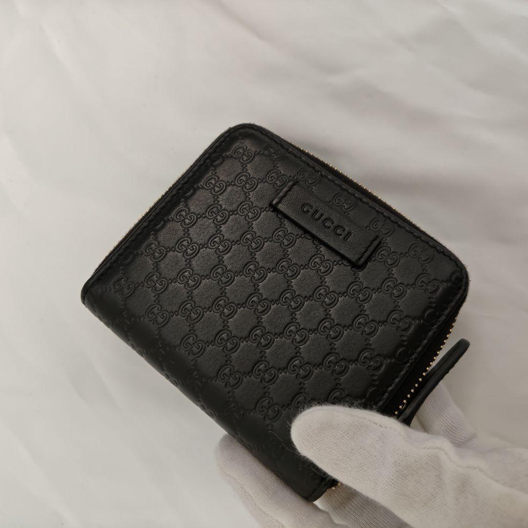 美品 　GUCCI　折財布　ブラック　マイクロシマ　ロゴ　フォック　ファスナー