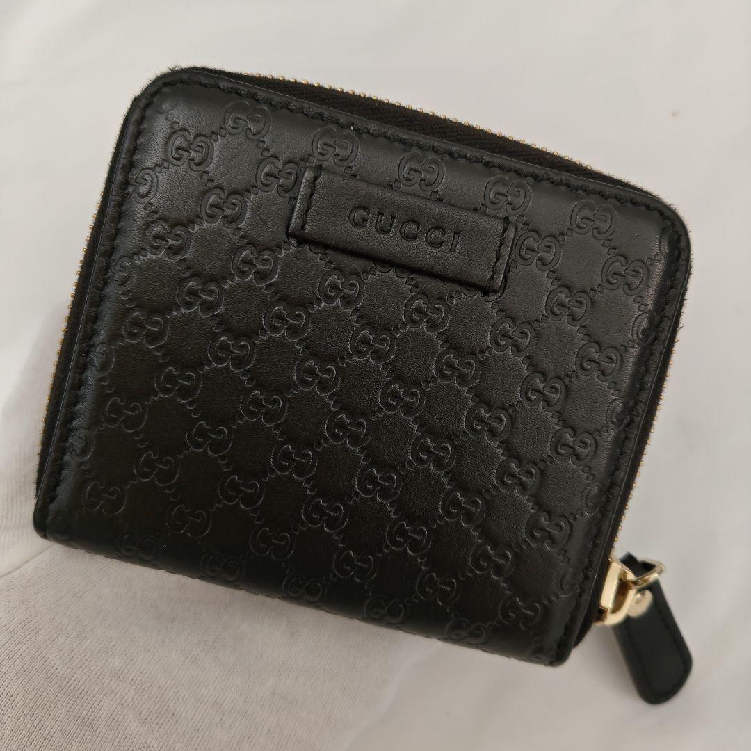 美品 　GUCCI　折財布　ブラック　マイクロシマ　ロゴ　フォック　ファスナー