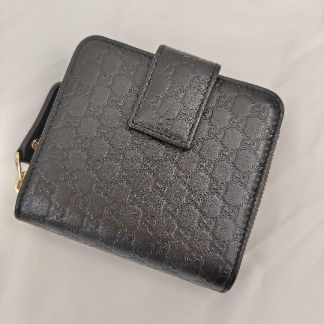 美品 　GUCCI　折財布　ブラック　マイクロシマ　ロゴ　フォック　ファスナー