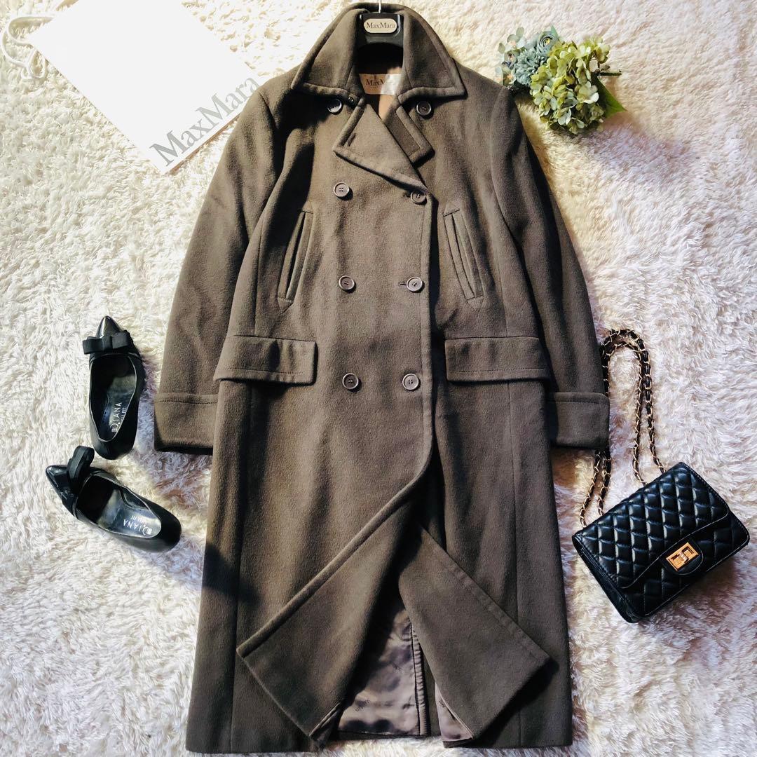 希少44✨極美品 マックスマーラ ロングコート キャメル100% チャコール